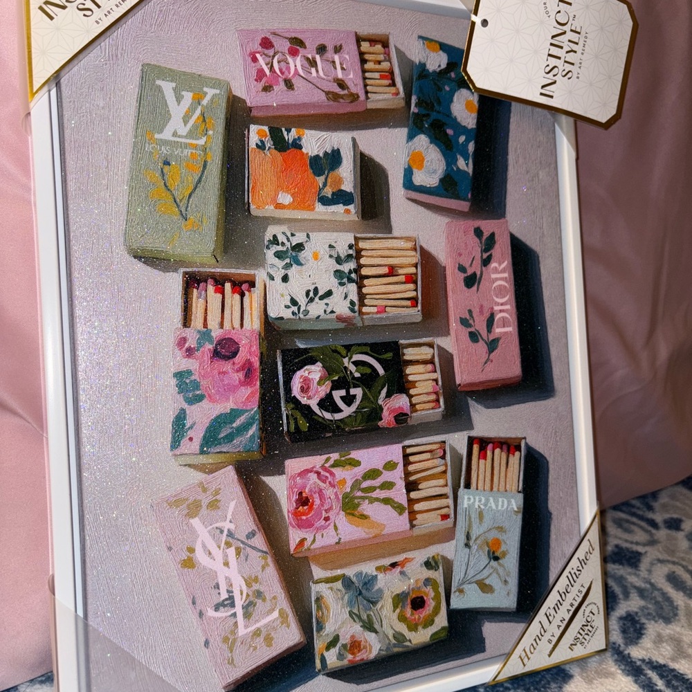 Louis Vuitton Floral Matchbox Art - Pink, Green, Blue